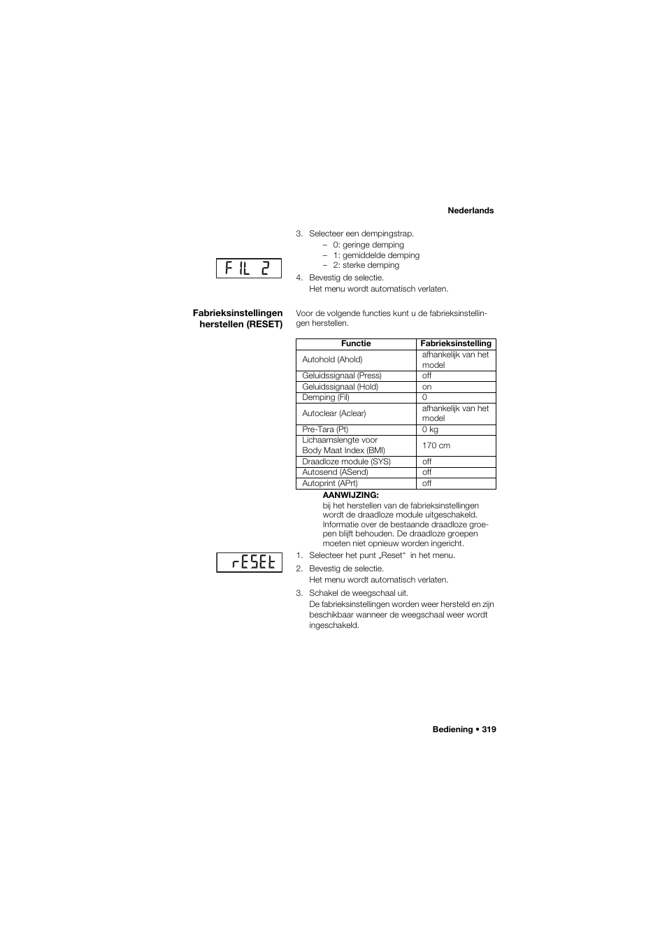 Fabrieksinstellingen herstellen (reset) | Seca 704 User Manual | Page 319 / 443