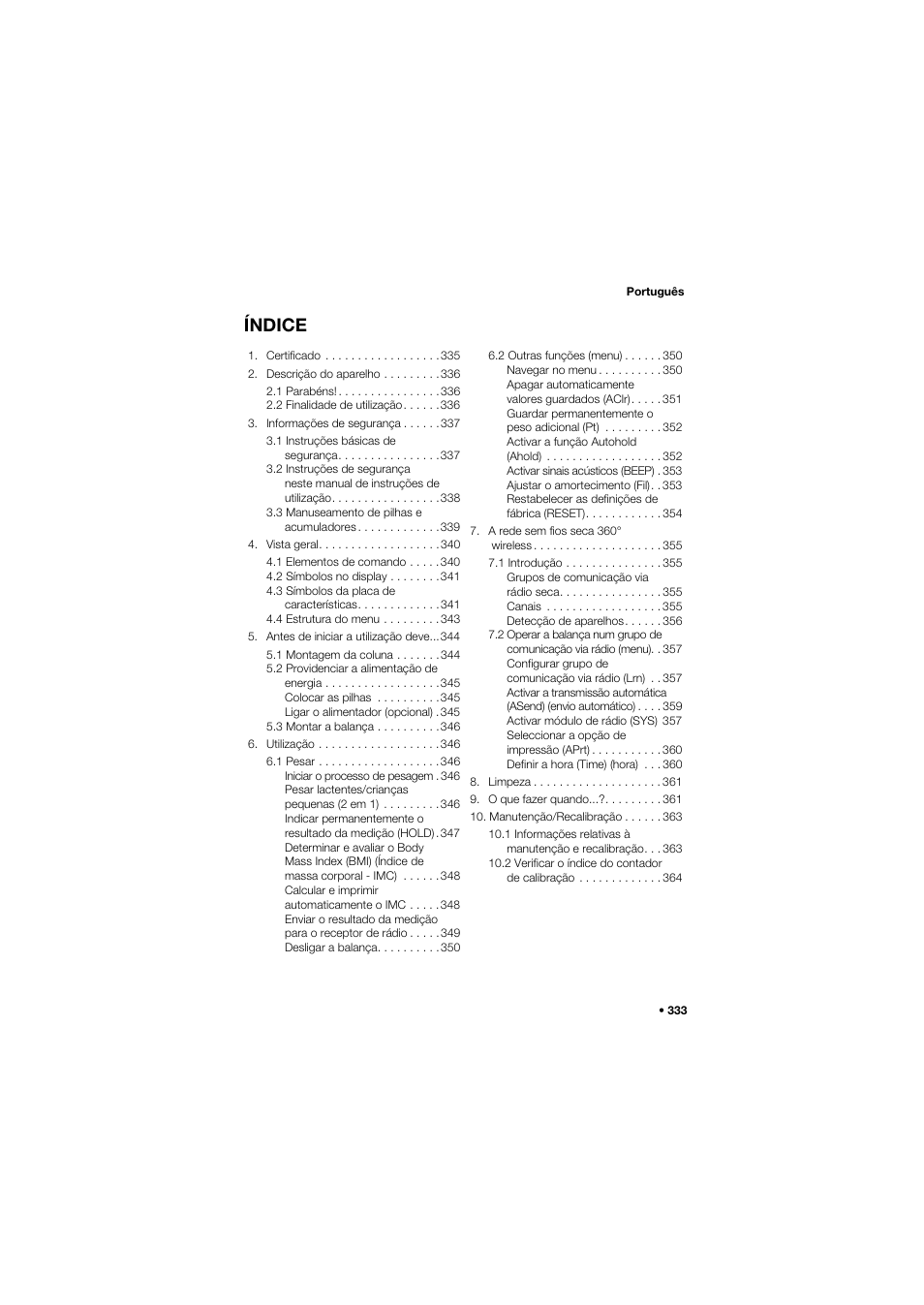 Português, Índice | Seca 704 User Manual | Page 333 / 443