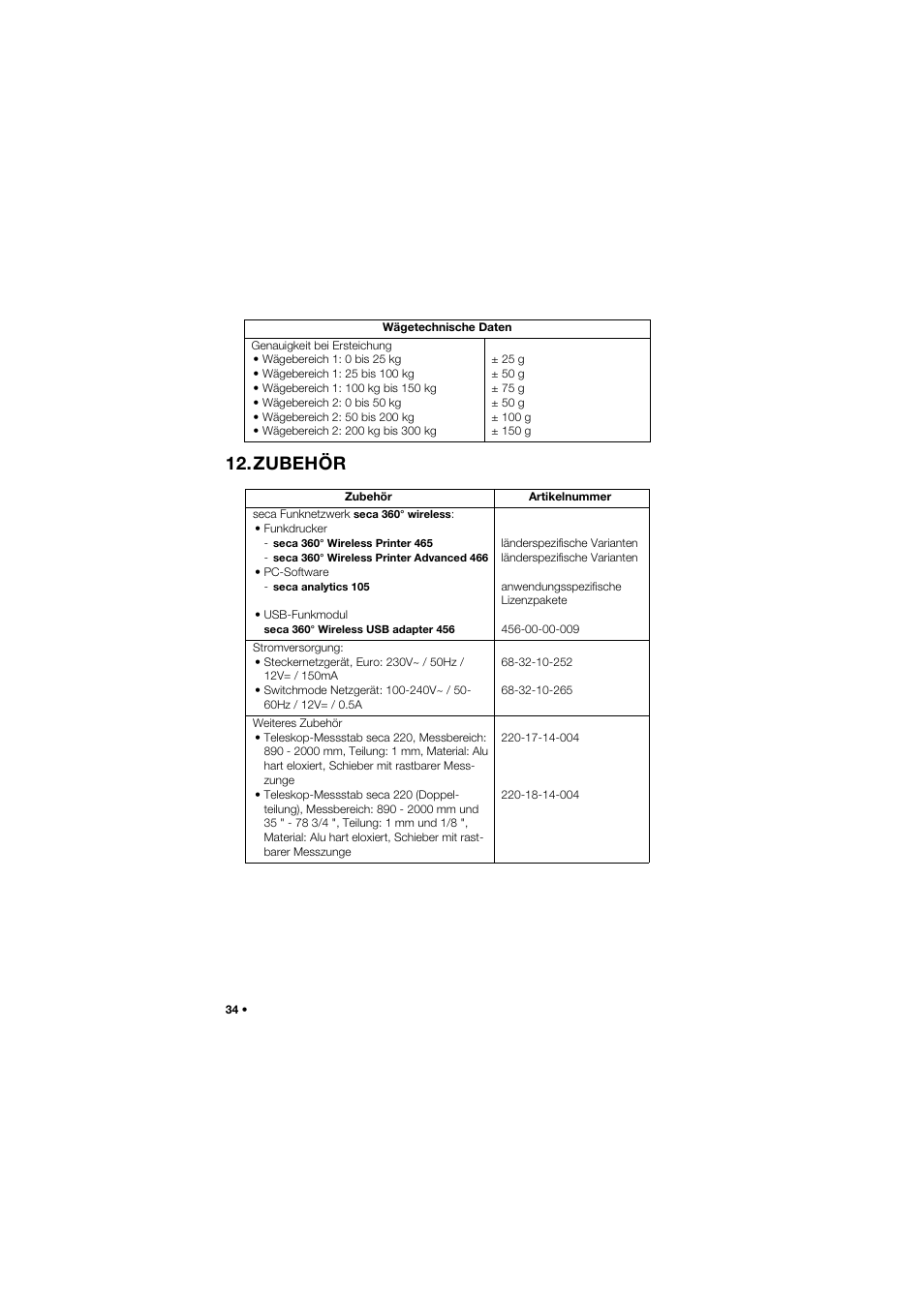 Zubehör | Seca 704 User Manual | Page 34 / 443