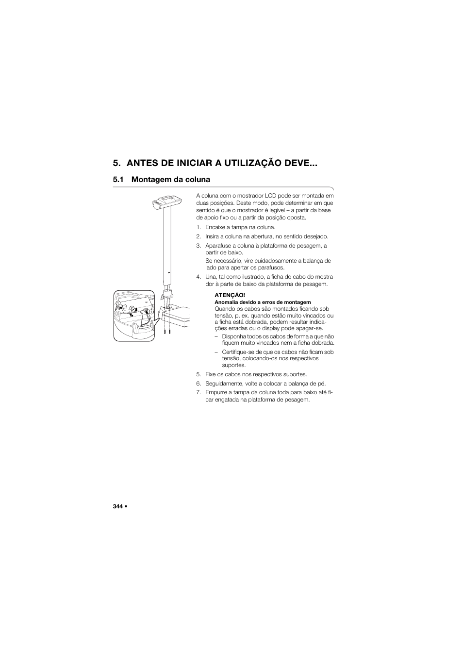 Antes de iniciar a utilização deve, 1 montagem da coluna | Seca 704 User Manual | Page 344 / 443