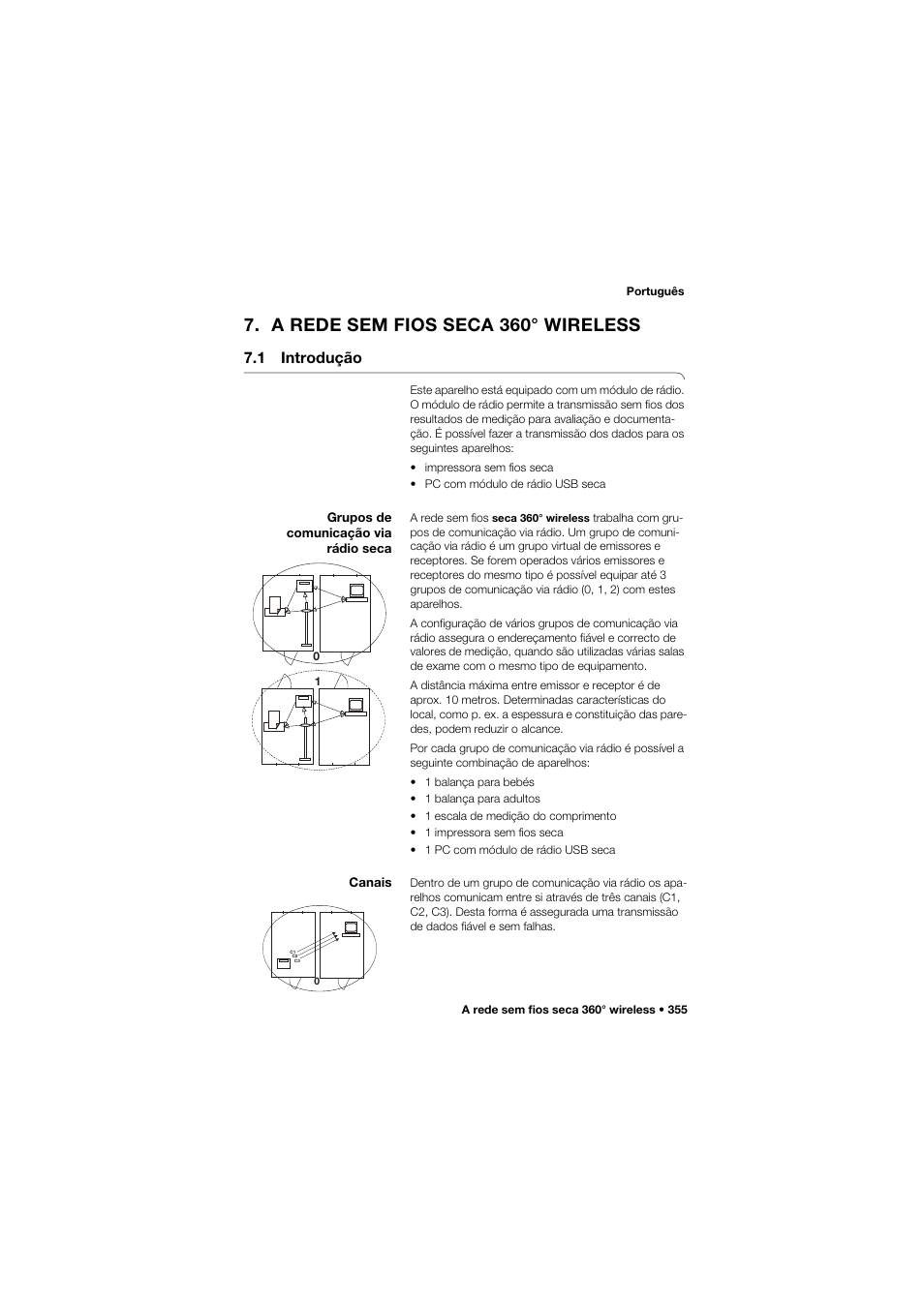 A rede sem fios seca 360° wireless, 1 introdução, Grupos de comunicação via rádio seca | Canais, 355 canais | Seca 704 User Manual | Page 355 / 443