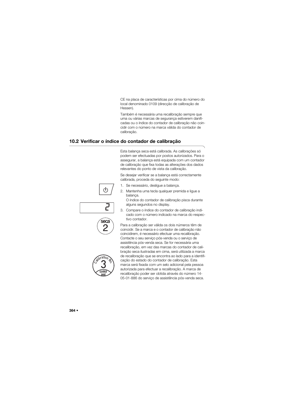 2 verificar o índice do contador de calibração, 2 verificar o índice do contador, De calibração | Seca 704 User Manual | Page 364 / 443