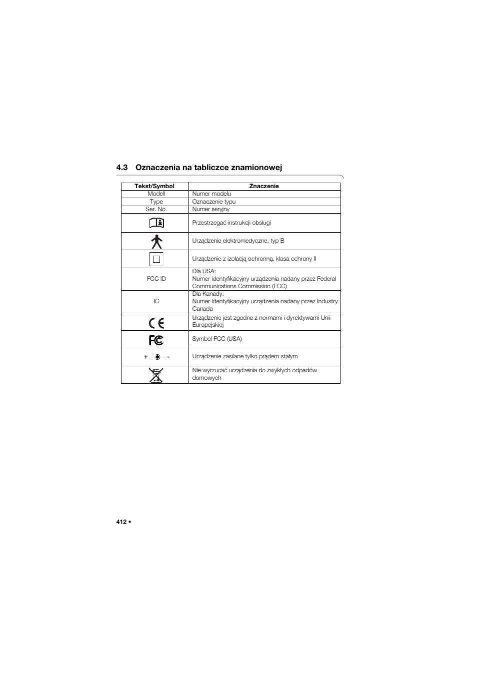 3 oznaczenia na tabliczce znamionowej, 3 oznaczenia na tabliczce, Znamionowej | Seca 704 User Manual | Page 412 / 443