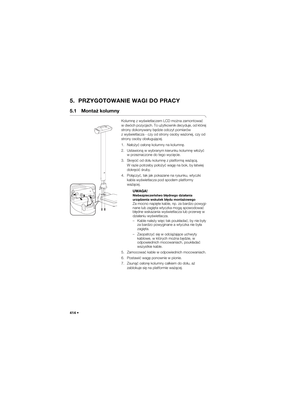Przygotowanie wagi do pracy, 1 montaż kolumny | Seca 704 User Manual | Page 414 / 443