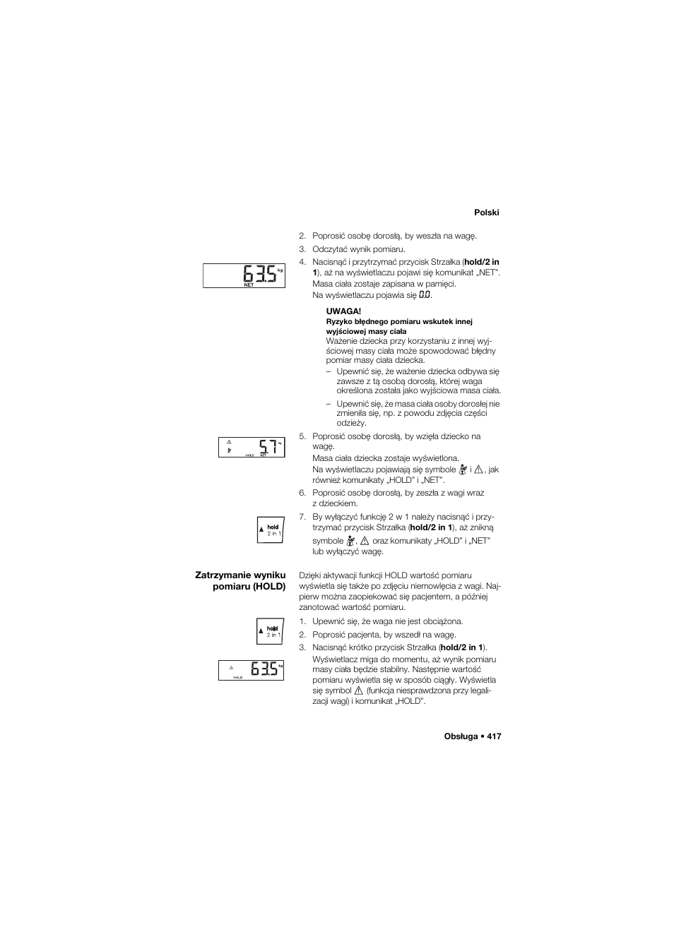 Zatrzymanie wyniku pomiaru (hold) | Seca 704 User Manual | Page 417 / 443