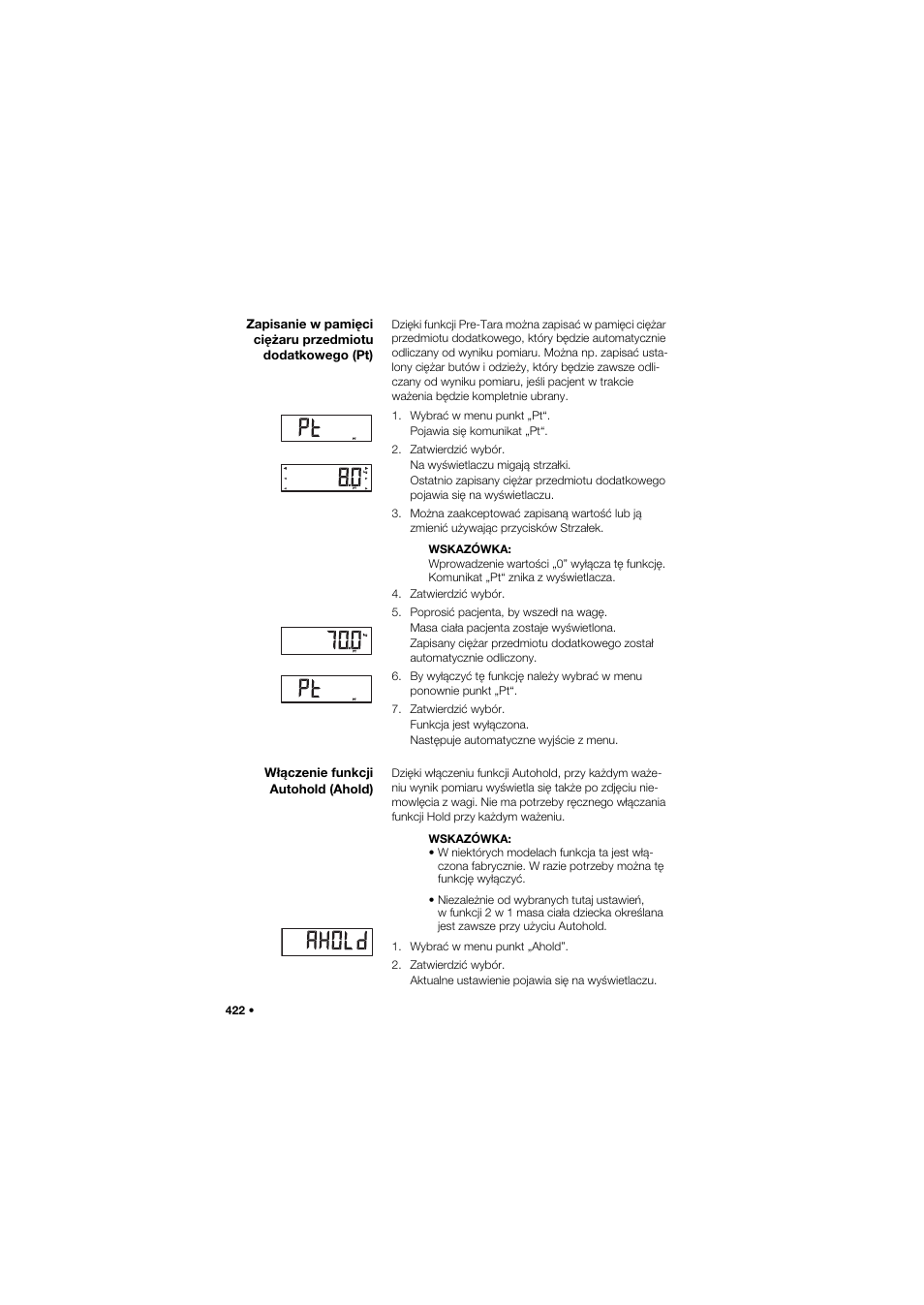 Włączenie funkcji autohold (ahold) | Seca 704 User Manual | Page 422 / 443
