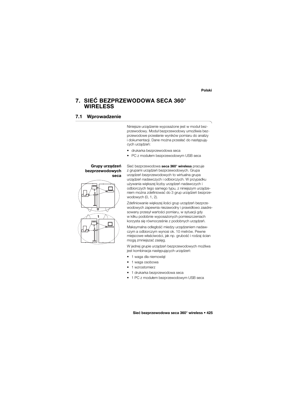 Sieć bezprzewodowa seca 360° wireless, 1 wprowadzenie, Grupy urządzeń bezprzewodowych seca | Sieć bezprzewodowa seca 360, Wireless | Seca 704 User Manual | Page 425 / 443