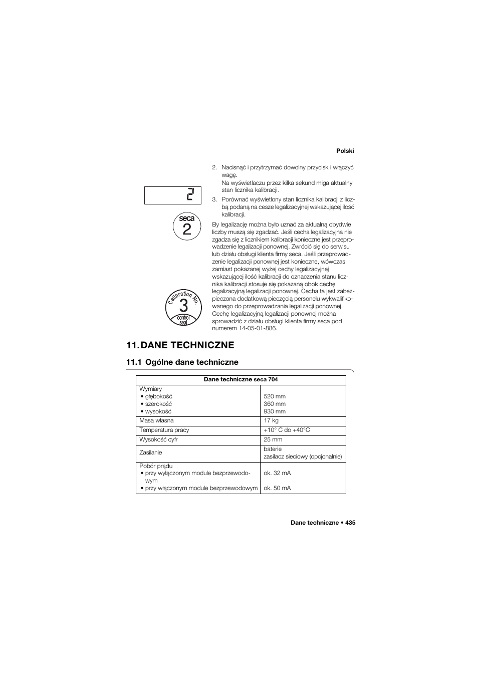 Dane techniczne, 1 ogólne dane techniczne | Seca 704 User Manual | Page 435 / 443