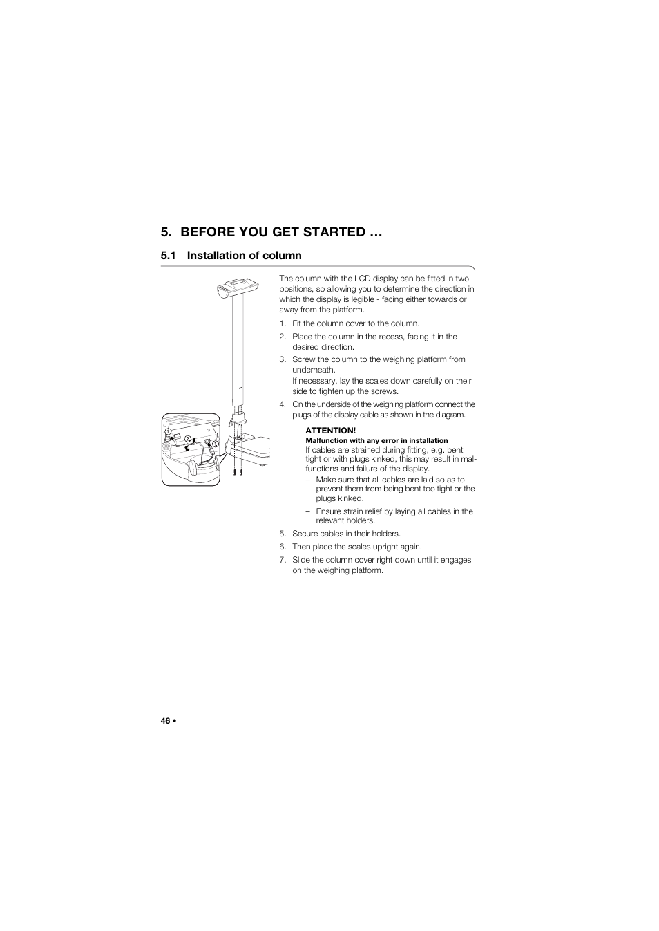 Before you get started, 1 installation of column | Seca 704 User Manual | Page 46 / 443