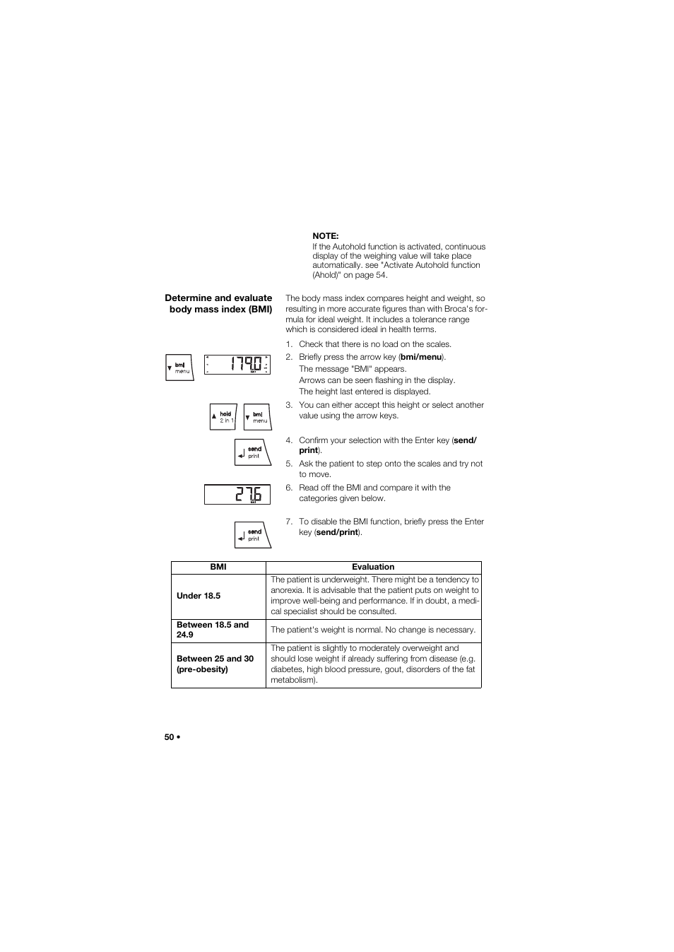 Determine and evaluate body mass index (bmi) | Seca 704 User Manual | Page 50 / 443