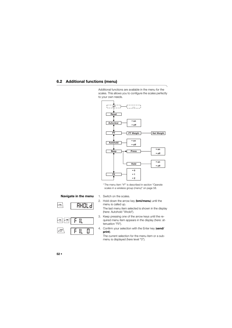 2 additional functions (menu), Navigate in the menu | Seca 704 User Manual | Page 52 / 443