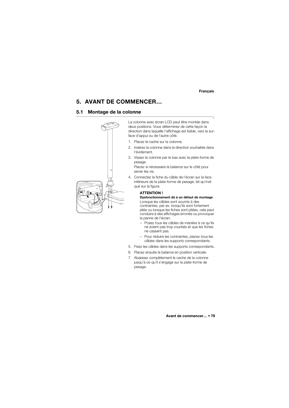 Avant de commencer, 1 montage de la colonne | Seca 704 User Manual | Page 79 / 443