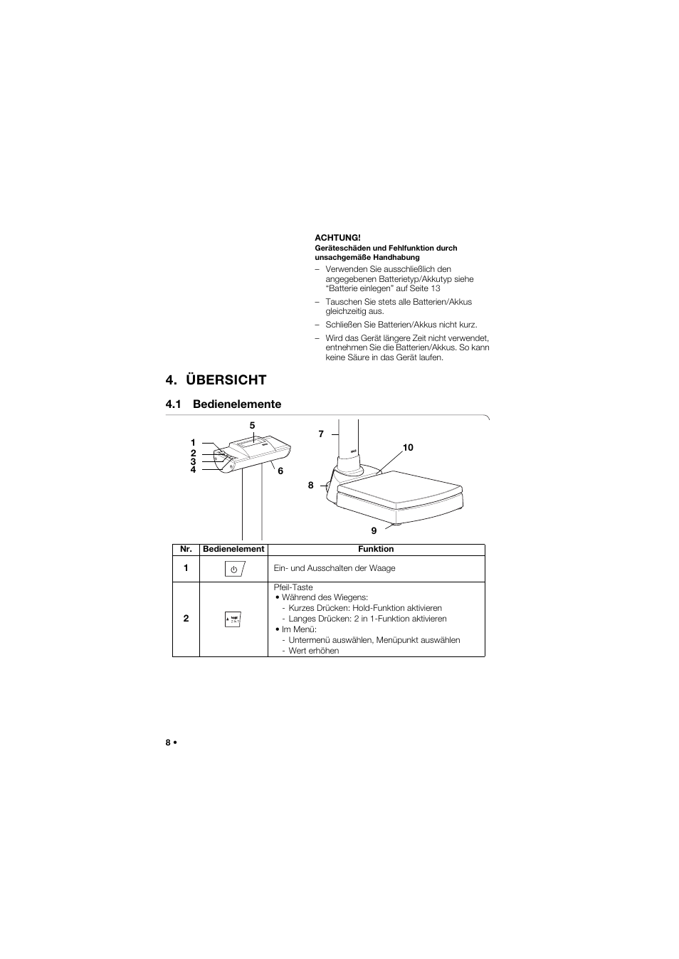 Übersicht, 1 bedienelemente | Seca 704 User Manual | Page 8 / 443
