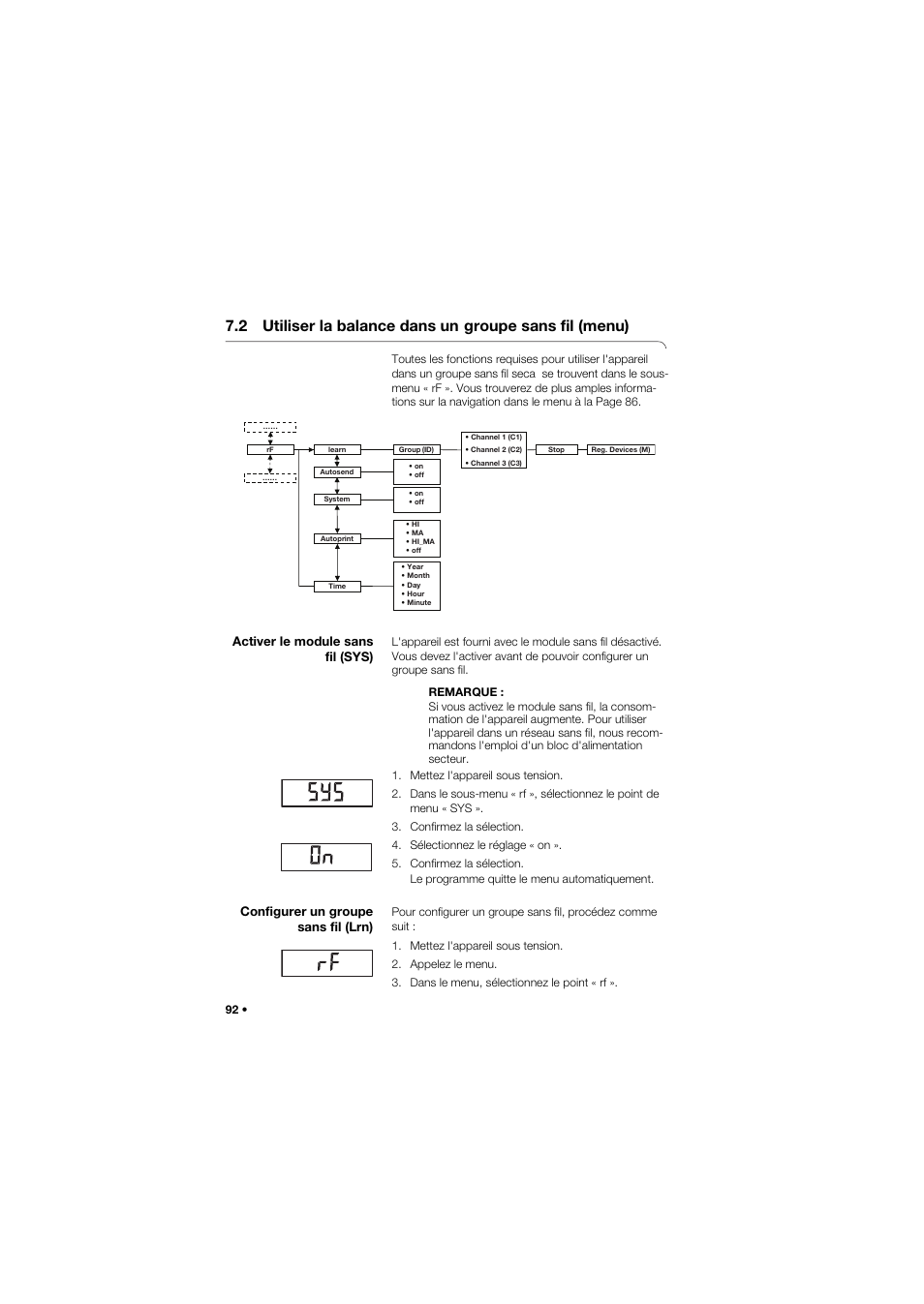 Activer le module sans fil (sys), Configurer un groupe sans fil (lrn), 2 utiliser la balance dans un | Groupe sans fil (menu) | Seca 704 User Manual | Page 92 / 443