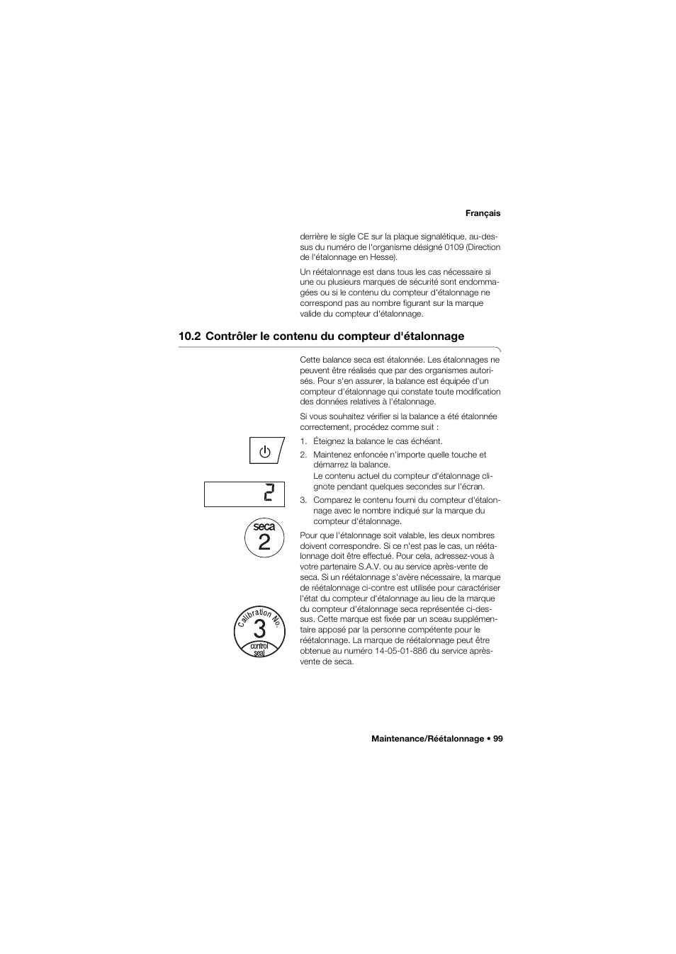 2 contrôler le contenu du compteur d'étalonnage, 2 contrôler le contenu du, Compteur d'étalonnage | Seca 704 User Manual | Page 99 / 443