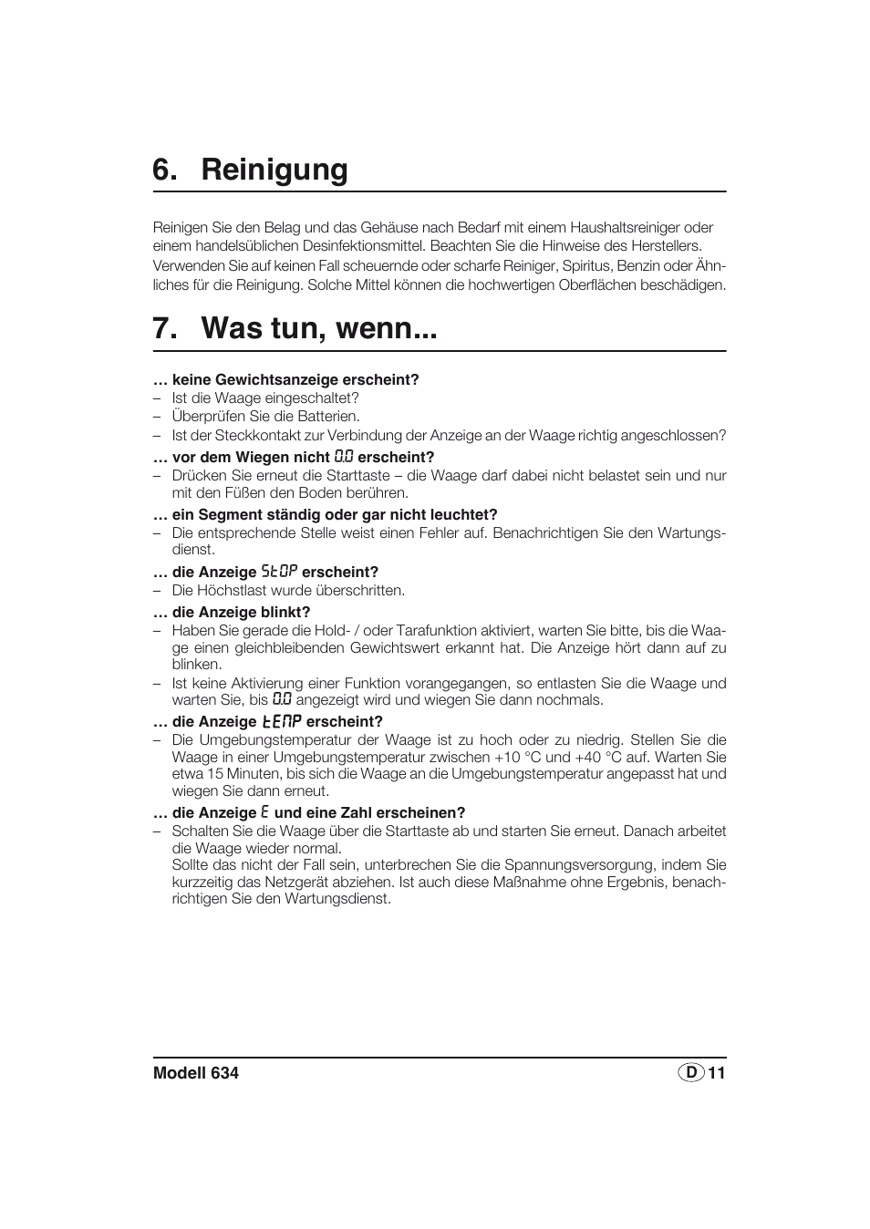 Reinigung, Was tun, wenn | Seca 634 User Manual | Page 11 / 77