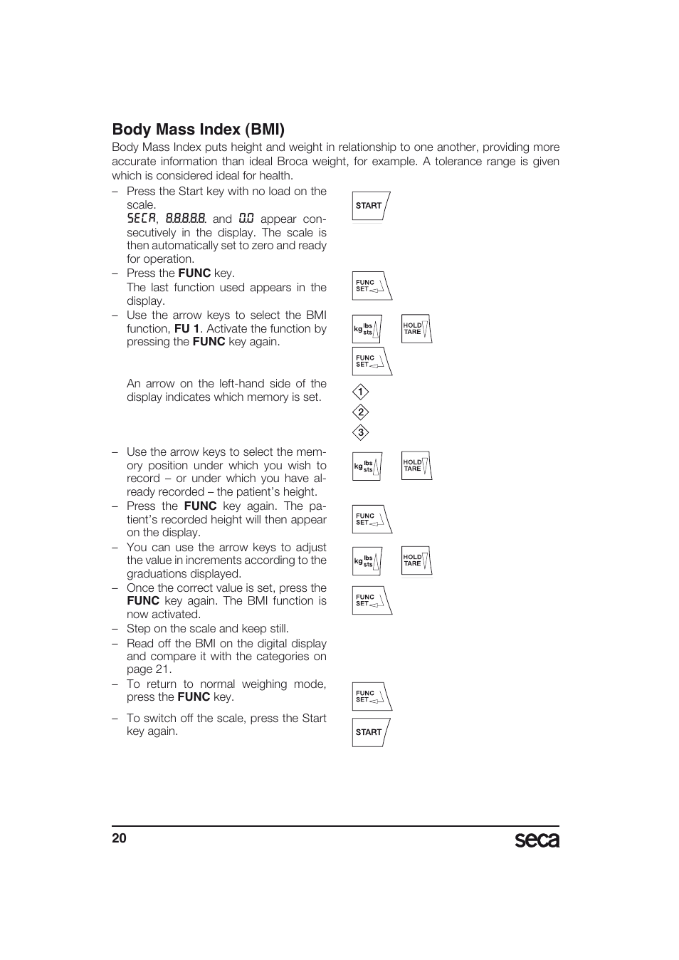 Body mass index (bmi) | Seca 634 User Manual | Page 20 / 77