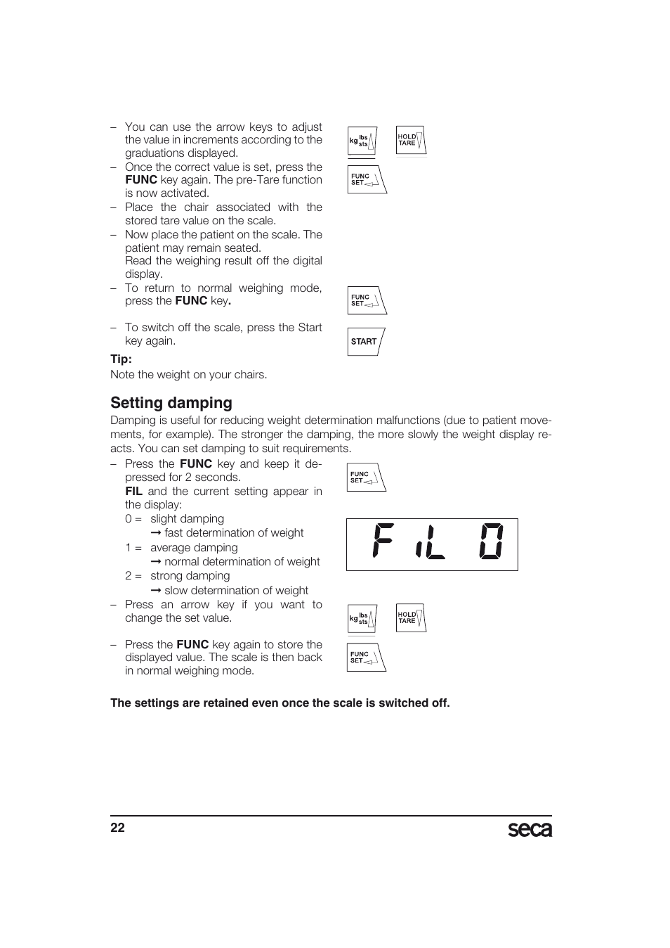 Setting damping | Seca 634 User Manual | Page 22 / 77