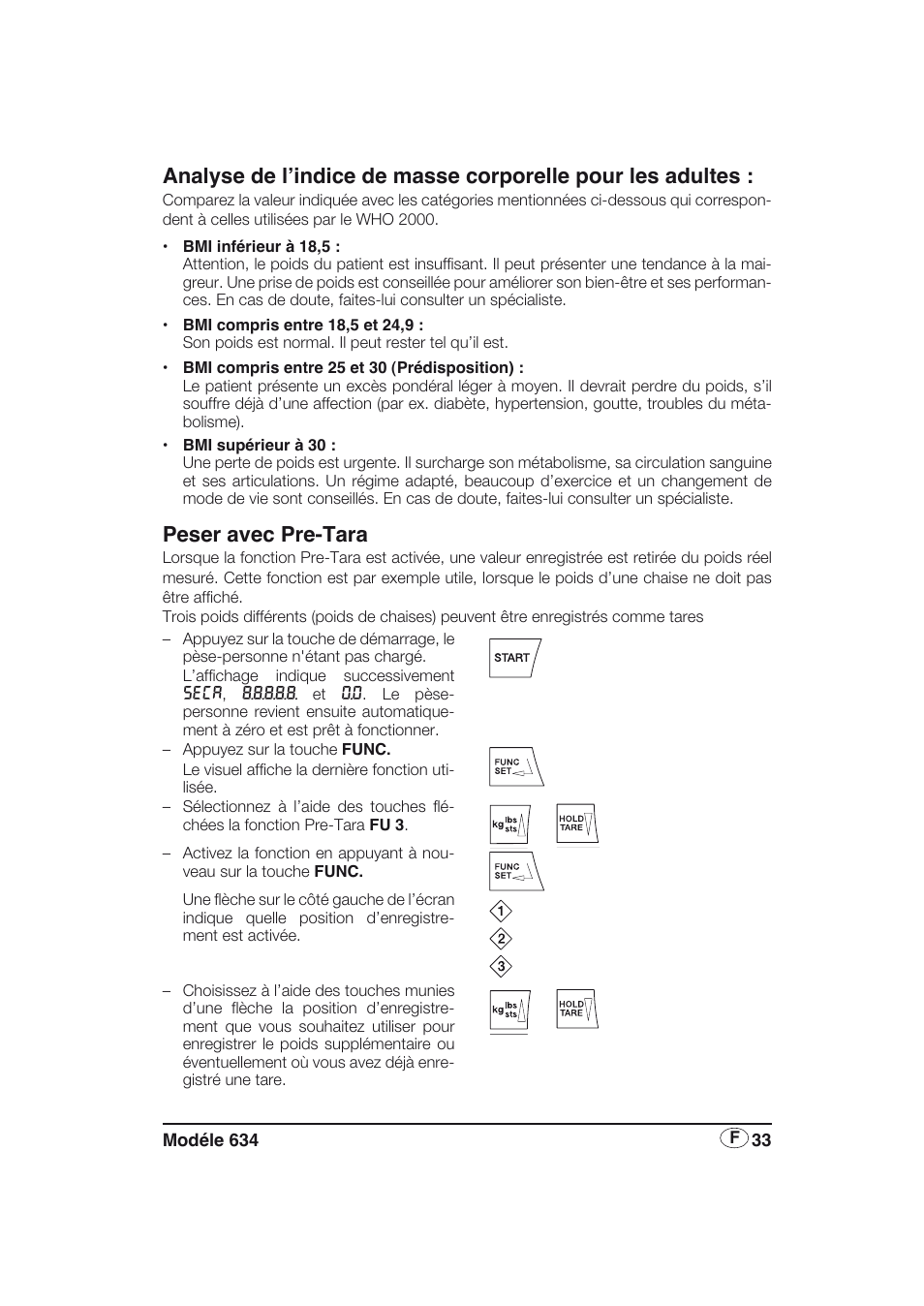 Peser avec pre-tara | Seca 634 User Manual | Page 33 / 77