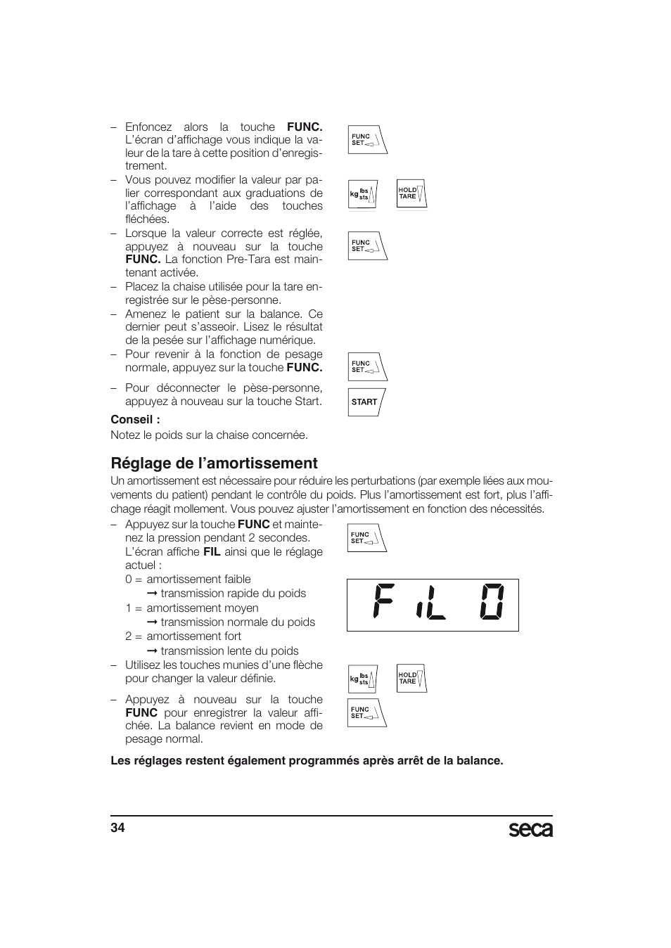 Réglage de l’amortissement | Seca 634 User Manual | Page 34 / 77