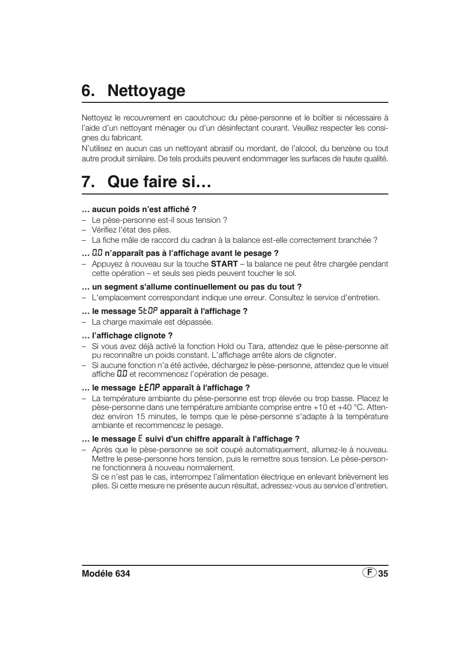 Nettoyage, Que faire si | Seca 634 User Manual | Page 35 / 77