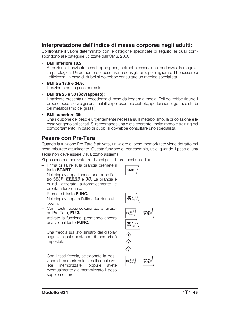 Pesare con pre-tara | Seca 634 User Manual | Page 45 / 77
