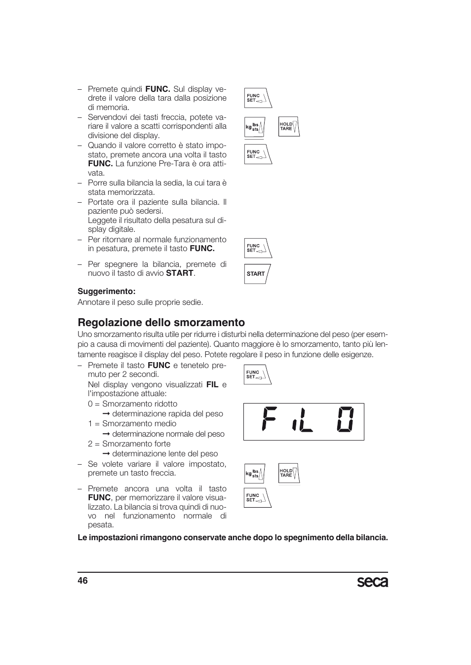 Regolazione dello smorzamento | Seca 634 User Manual | Page 46 / 77