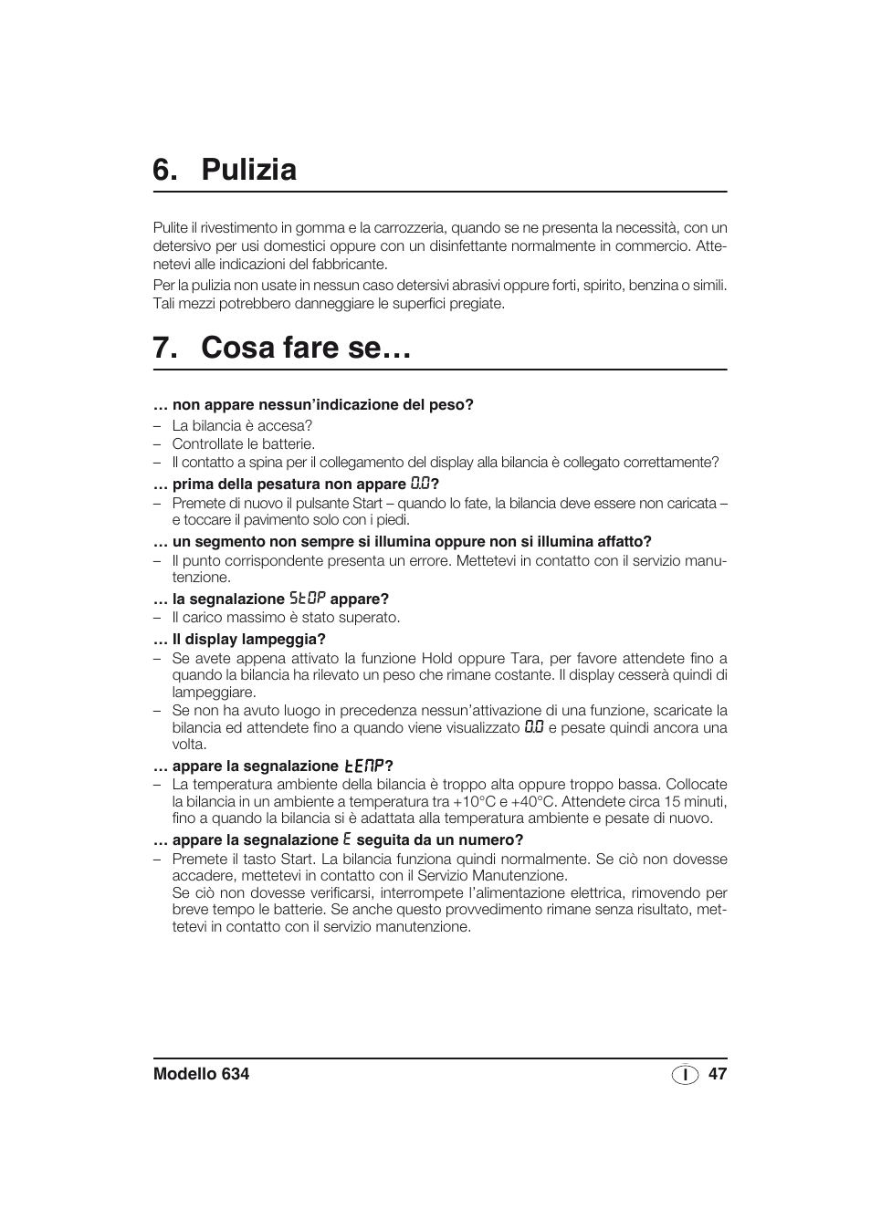 Pulizia, Cosa fare se | Seca 634 User Manual | Page 47 / 77