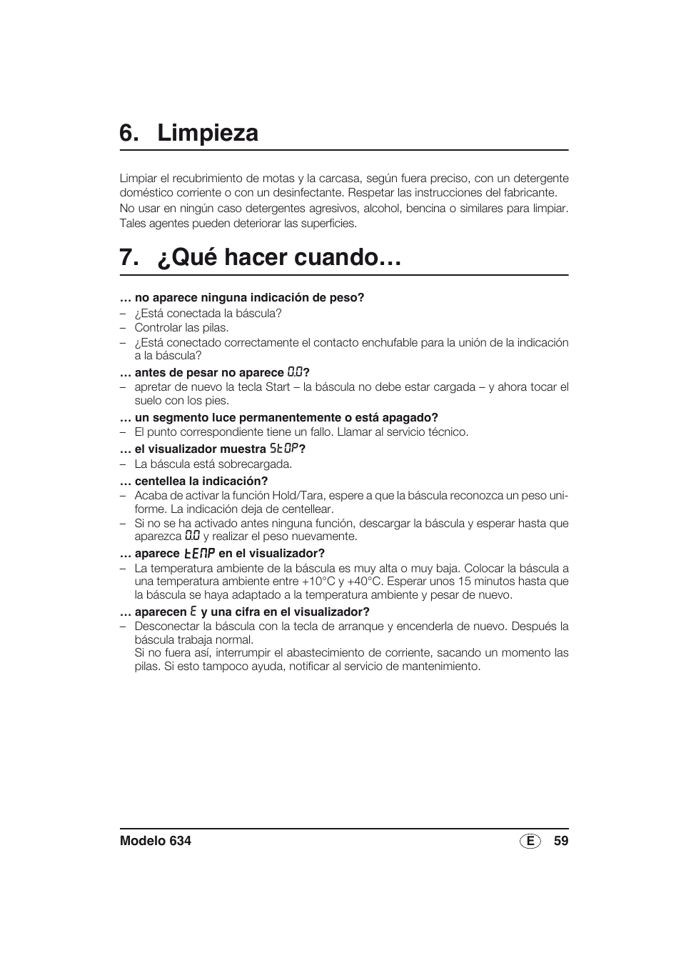 Limpieza, ¿qué hacer cuando | Seca 634 User Manual | Page 59 / 77