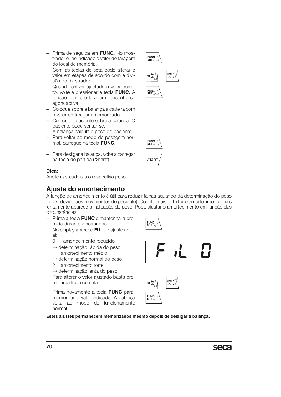 Ajuste do amortecimento | Seca 634 User Manual | Page 70 / 77