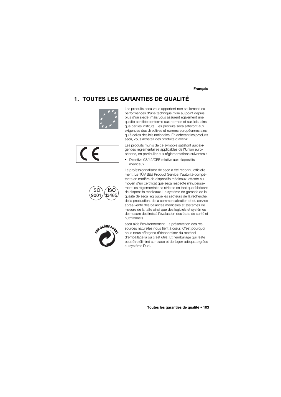 Toutes les garanties de qualité | Seca 634 User Manual | Page 103 / 363