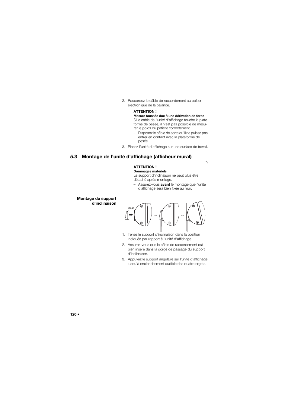 3 montage de l'unité d'affichage (afficheur mural), Montage du support d'inclinaison | Seca 634 User Manual | Page 120 / 363