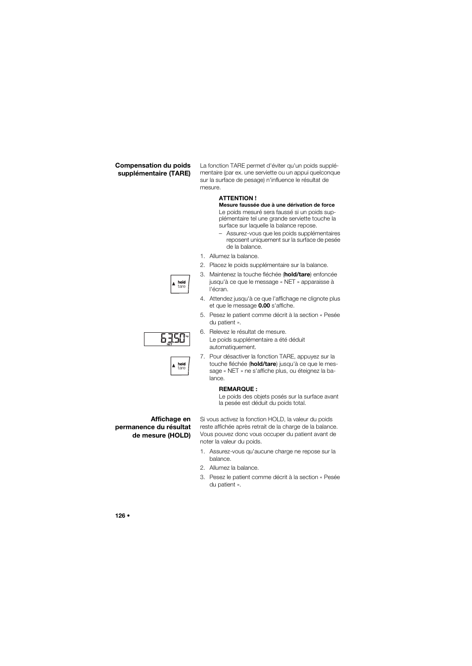 Compensation du poids supplémentaire (tare) | Seca 634 User Manual | Page 126 / 363