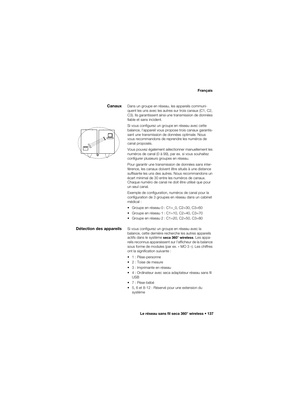 Canaux, Détection des appareils | Seca 634 User Manual | Page 137 / 363