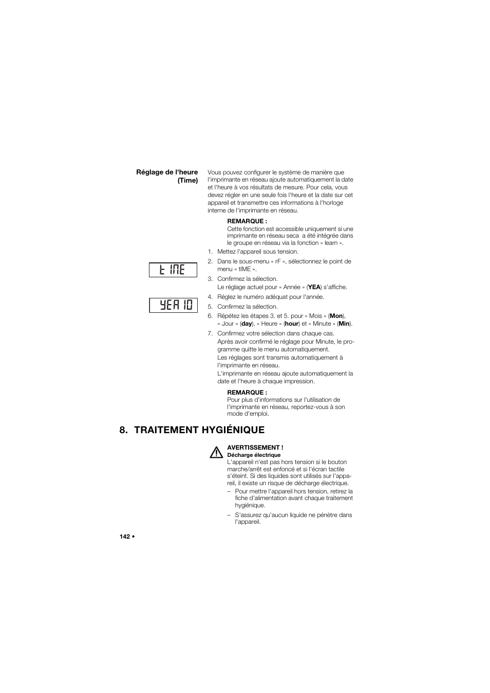 Réglage de l'heure (time), Traitement hygiénique | Seca 634 User Manual | Page 142 / 363