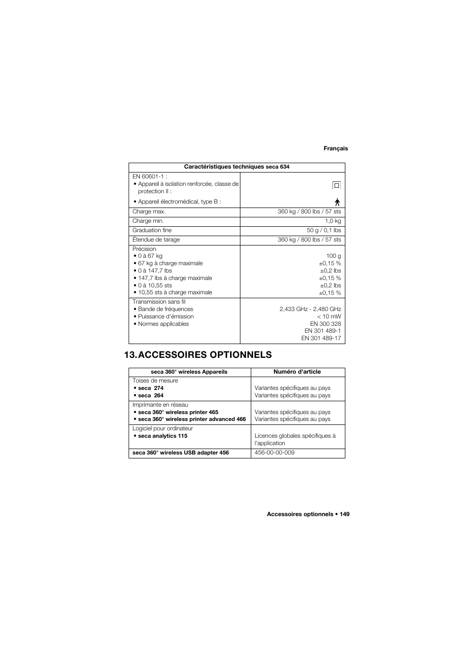 Accessoires optionnels | Seca 634 User Manual | Page 149 / 363