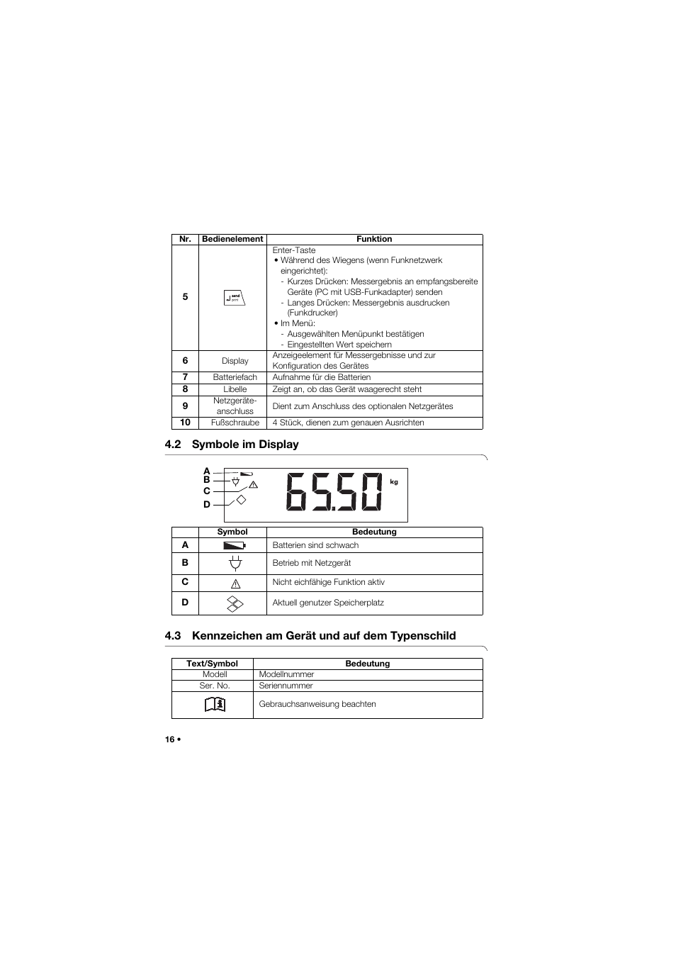 2 symbole im display, 3 kennzeichen am gerät und auf dem typenschild | Seca 634 User Manual | Page 16 / 363