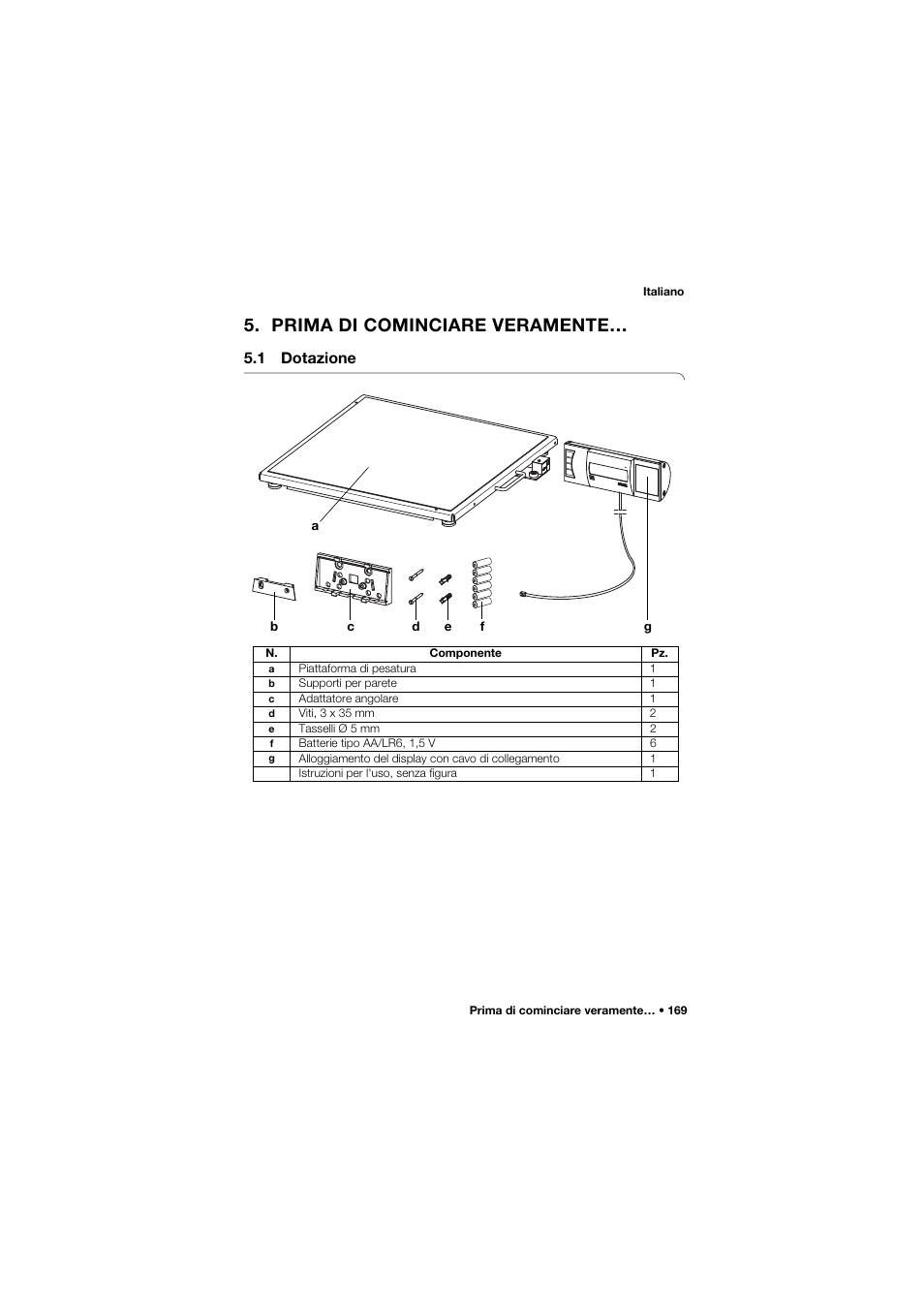 Prima di cominciare veramente, 1 dotazione | Seca 634 User Manual | Page 169 / 363