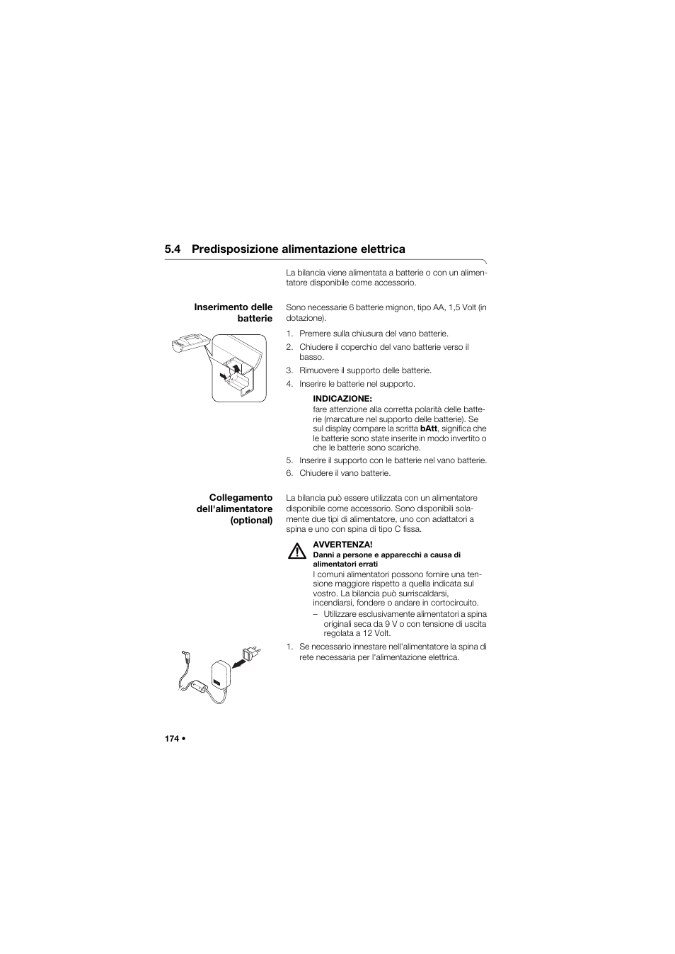 4 predisposizione alimentazione elettrica, Inserimento delle batterie | Seca 634 User Manual | Page 174 / 363