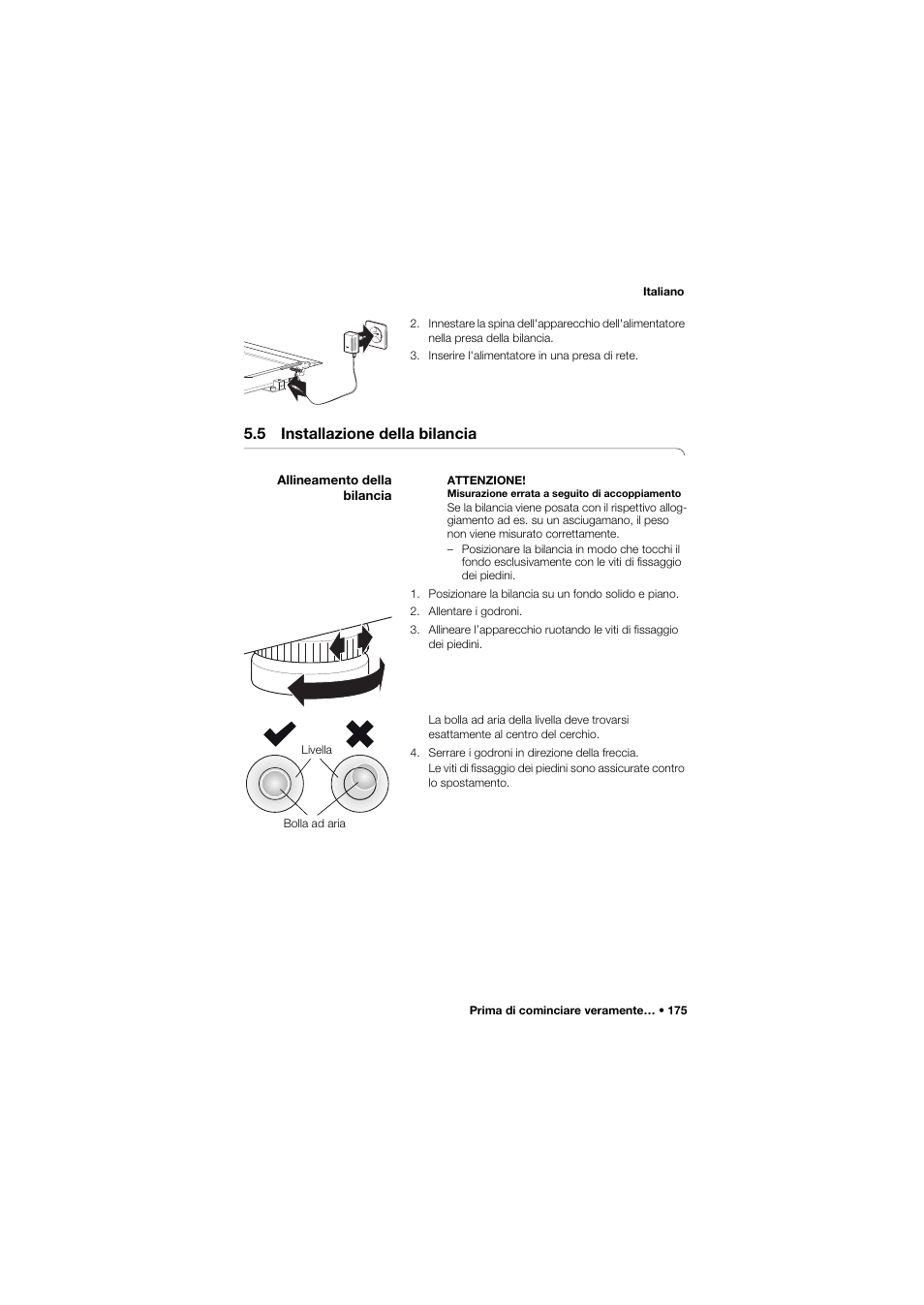 5 installazione della bilancia, Allineamento della bilancia | Seca 634 User Manual | Page 175 / 363