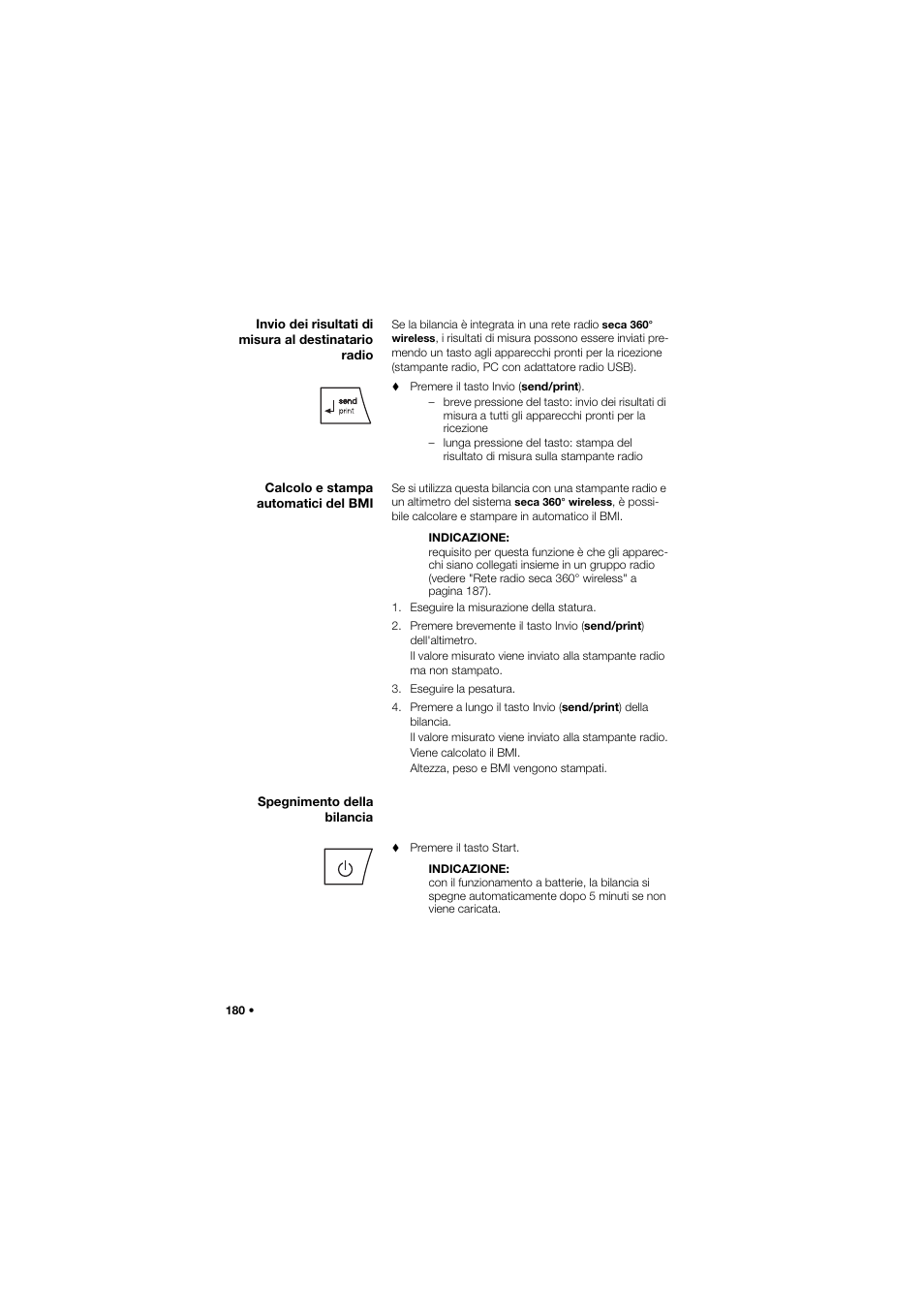 Calcolo e stampa automatici del bmi, Spegnimento della bilancia | Seca 634 User Manual | Page 180 / 363