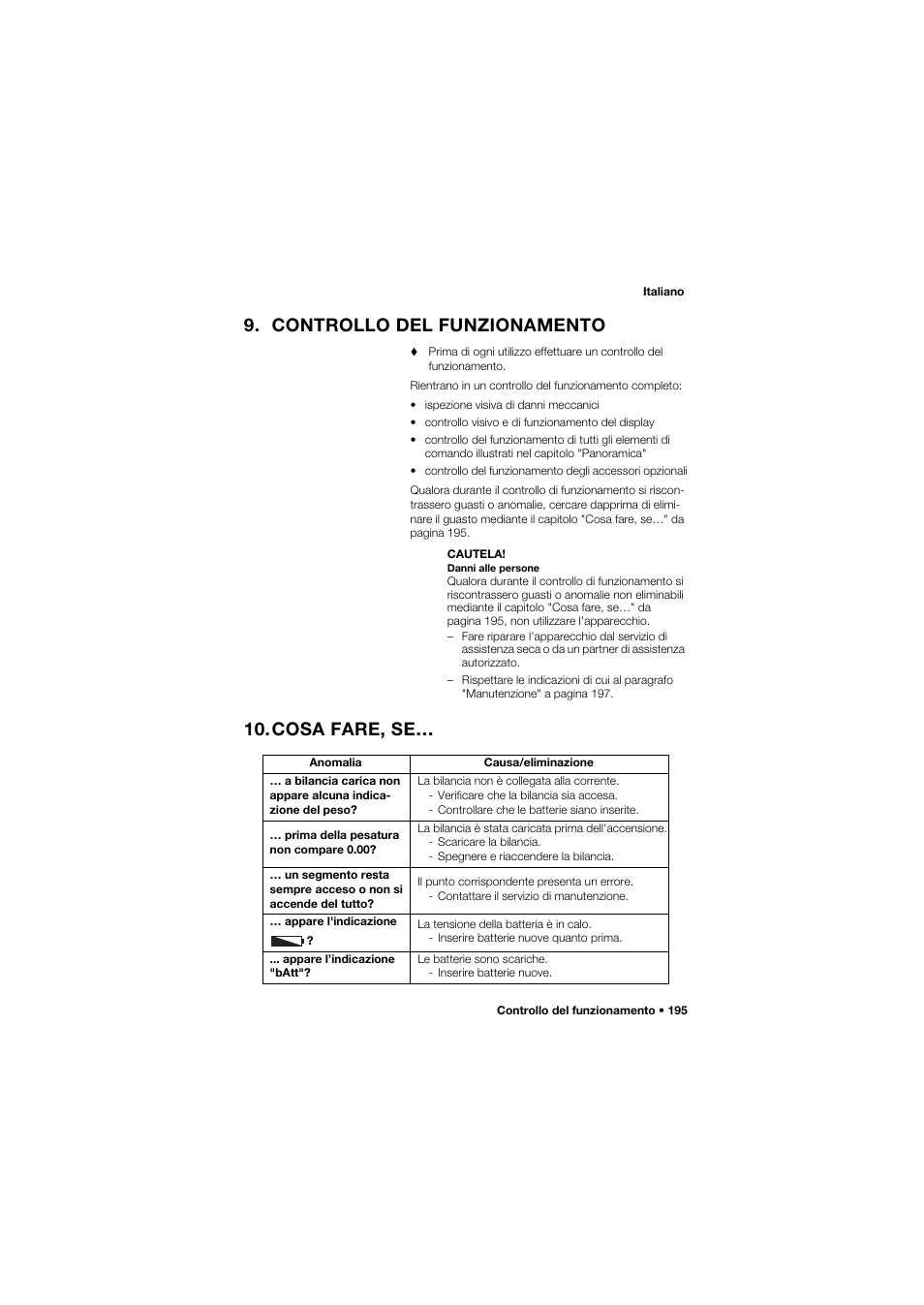 Controllo del funzionamento, Cosa fare, se | Seca 634 User Manual | Page 195 / 363