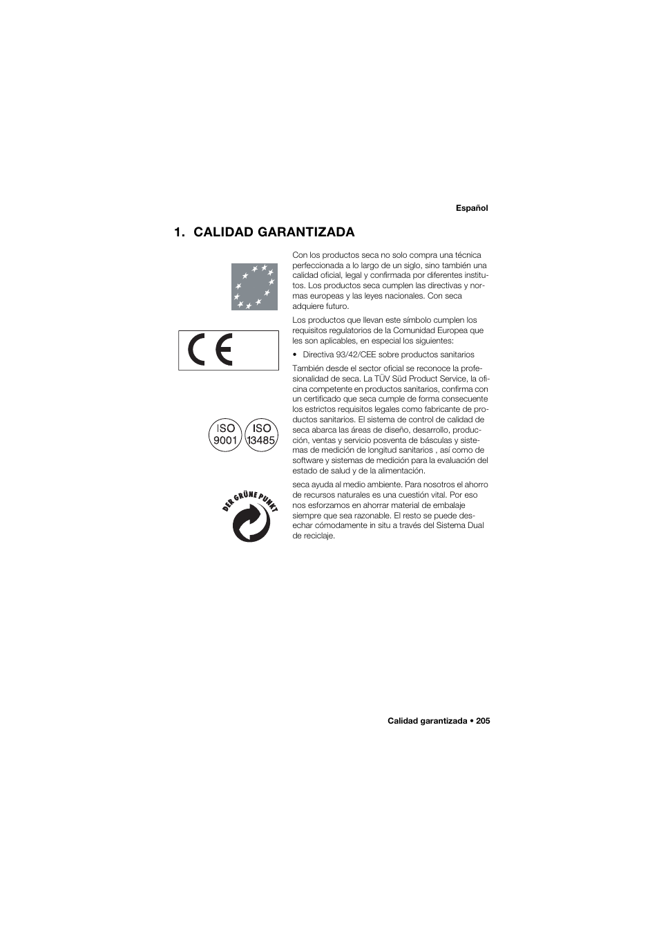 Calidad garantizada | Seca 634 User Manual | Page 205 / 363