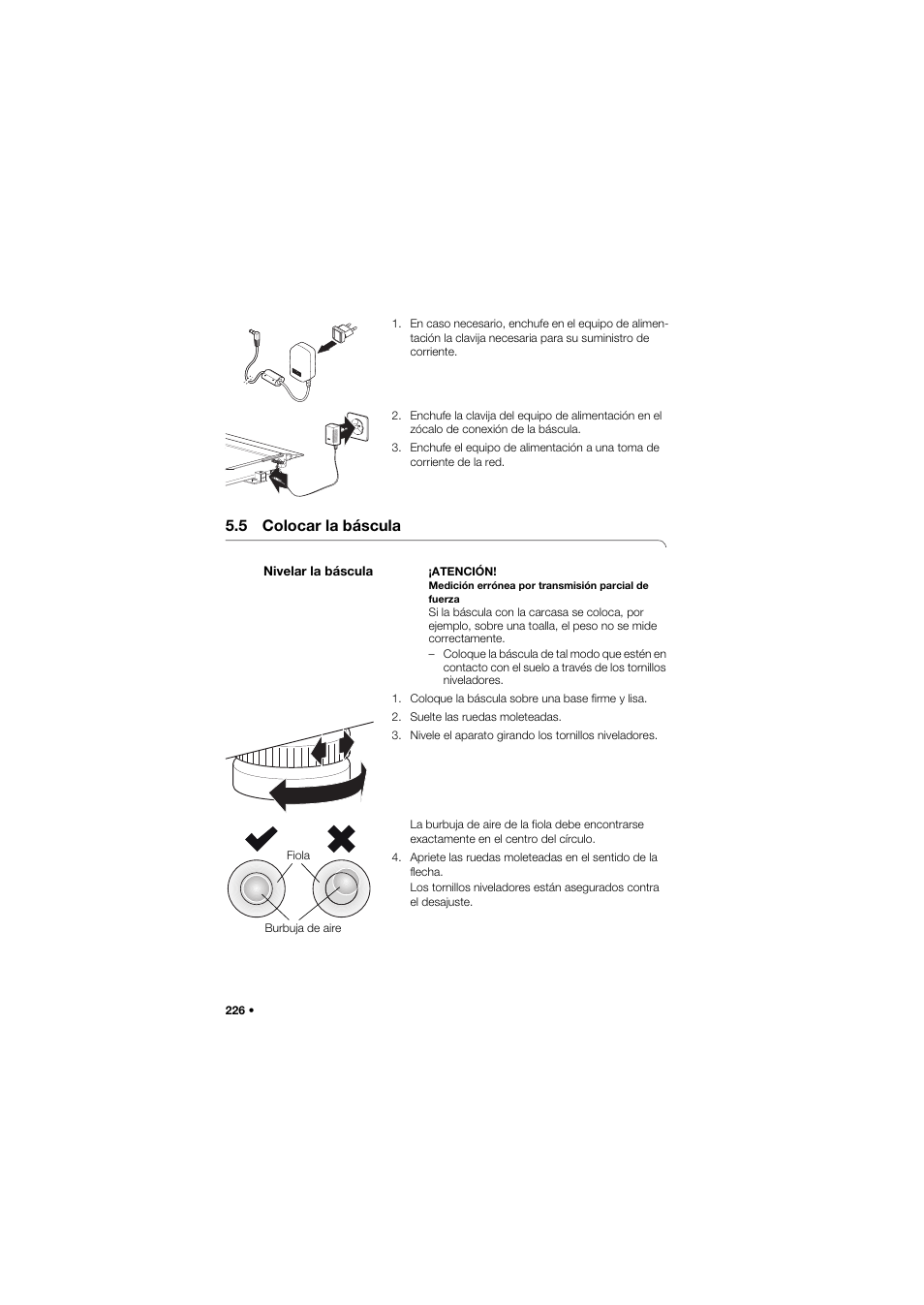 5 colocar la báscula, Nivelar la báscula | Seca 634 User Manual | Page 226 / 363