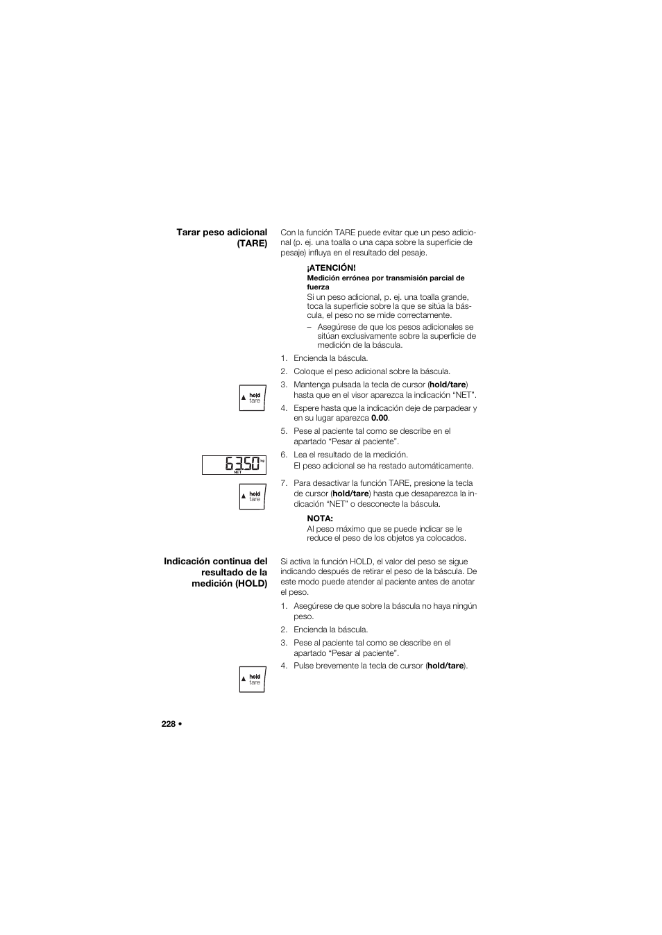 Tarar peso adicional (tare) | Seca 634 User Manual | Page 228 / 363