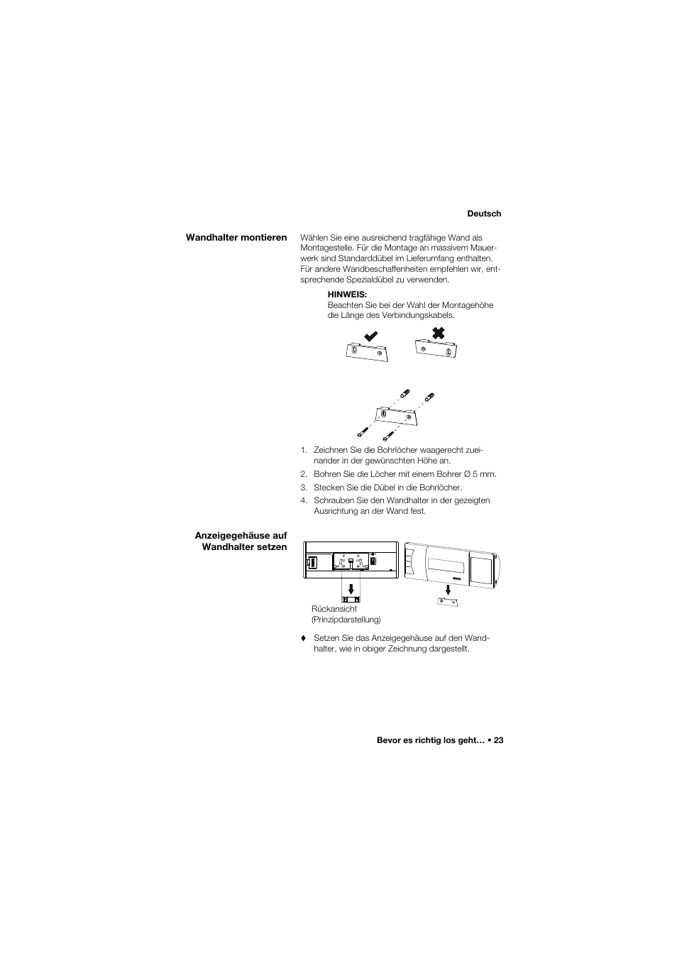 Wandhalter montieren, Anzeigegehäuse auf wandhalter setzen | Seca 634 User Manual | Page 23 / 363