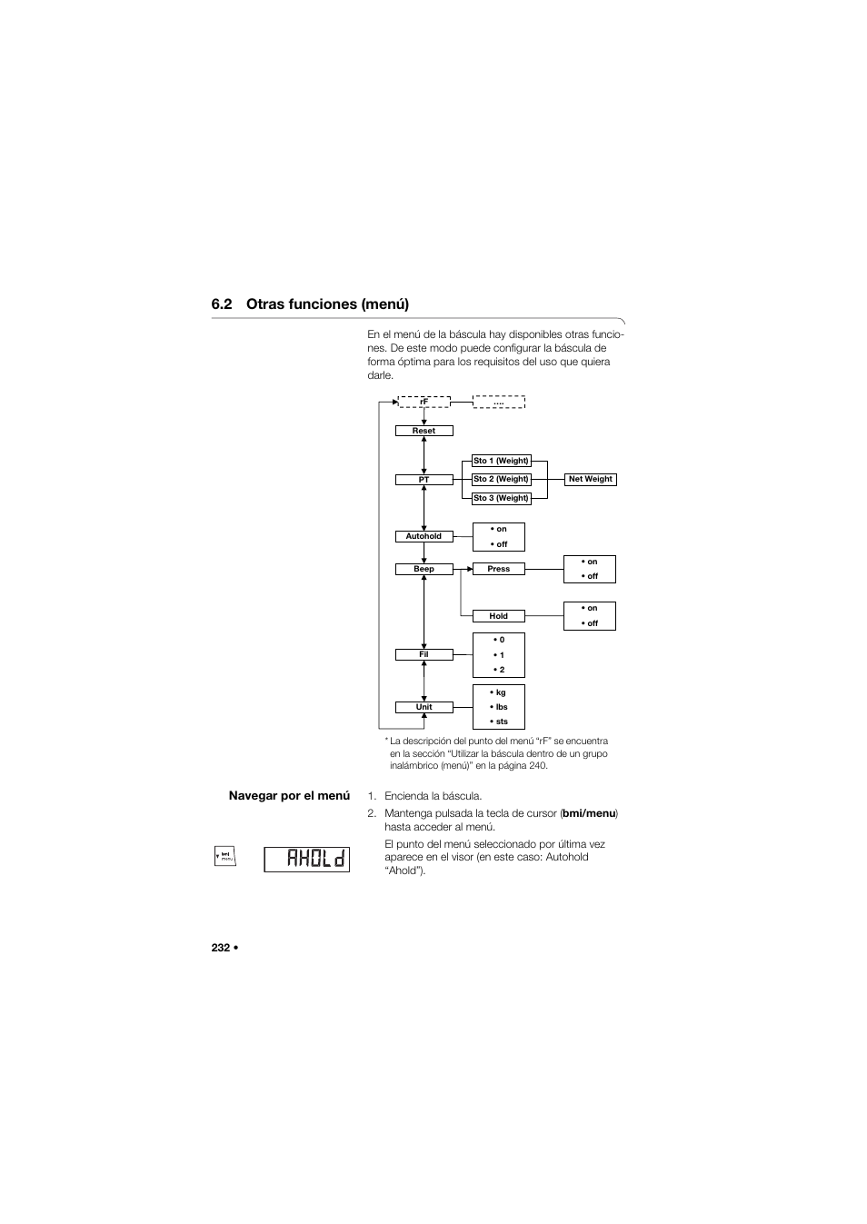 2 otras funciones (menú), Navegar por el menú | Seca 634 User Manual | Page 232 / 363