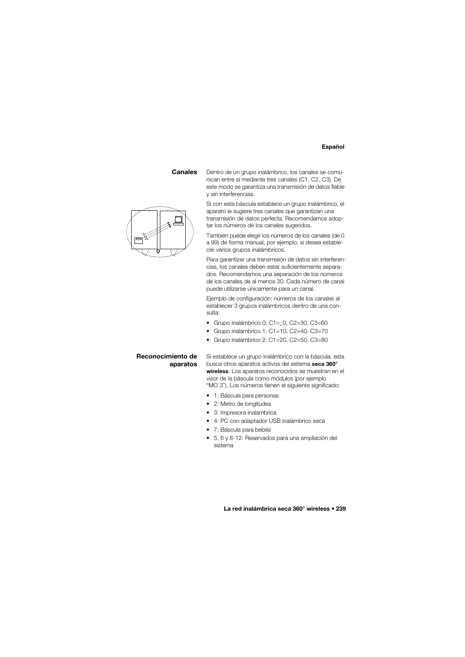 Canales, Reconocimiento de aparatos | Seca 634 User Manual | Page 239 / 363