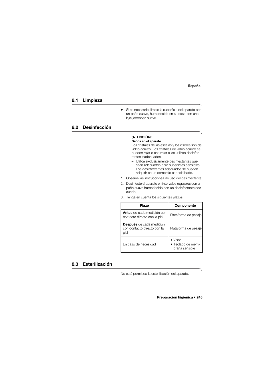 1 limpieza, 2 desinfección, 3 esterilización | Seca 634 User Manual | Page 245 / 363