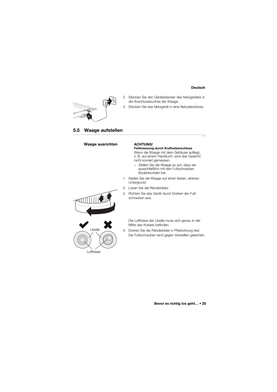 5 waage aufstellen, Waage ausrichten | Seca 634 User Manual | Page 25 / 363